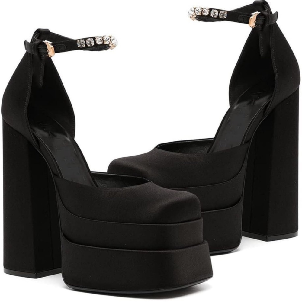 Platform black closed toe heels